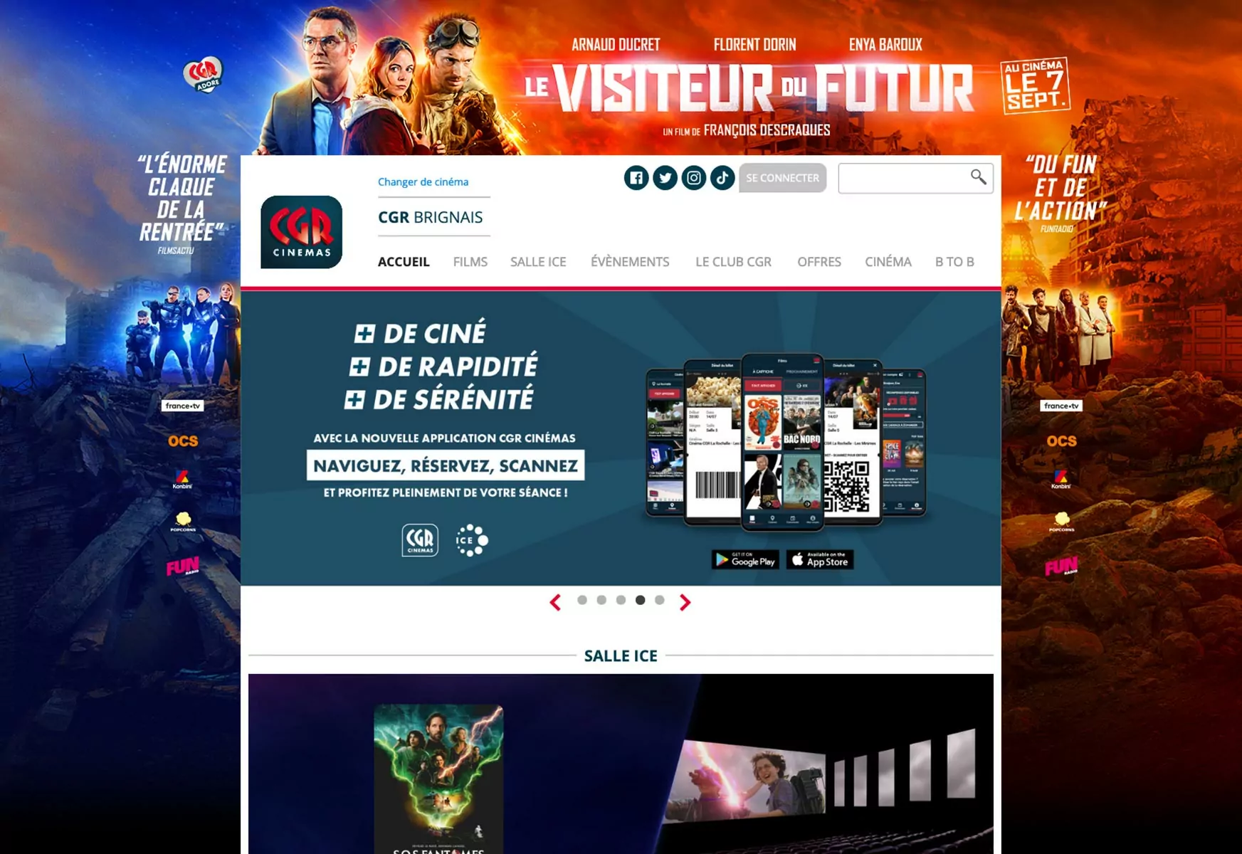 Le visiteur du futur, affiche cinéma, film distribué par KMBO - Création agence Les Aliens, habillage site web