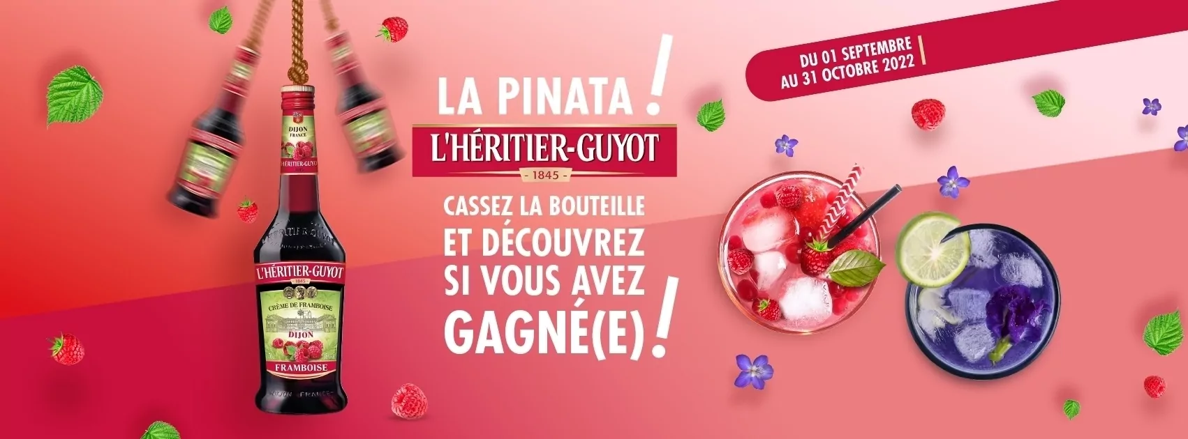 Jeu concours 2022 L'Héritier Guyot, une marque du groupe de spiritueux Bardinet. Conception et réalisation Agence communication Les Aliens - cover Facebook Pinata