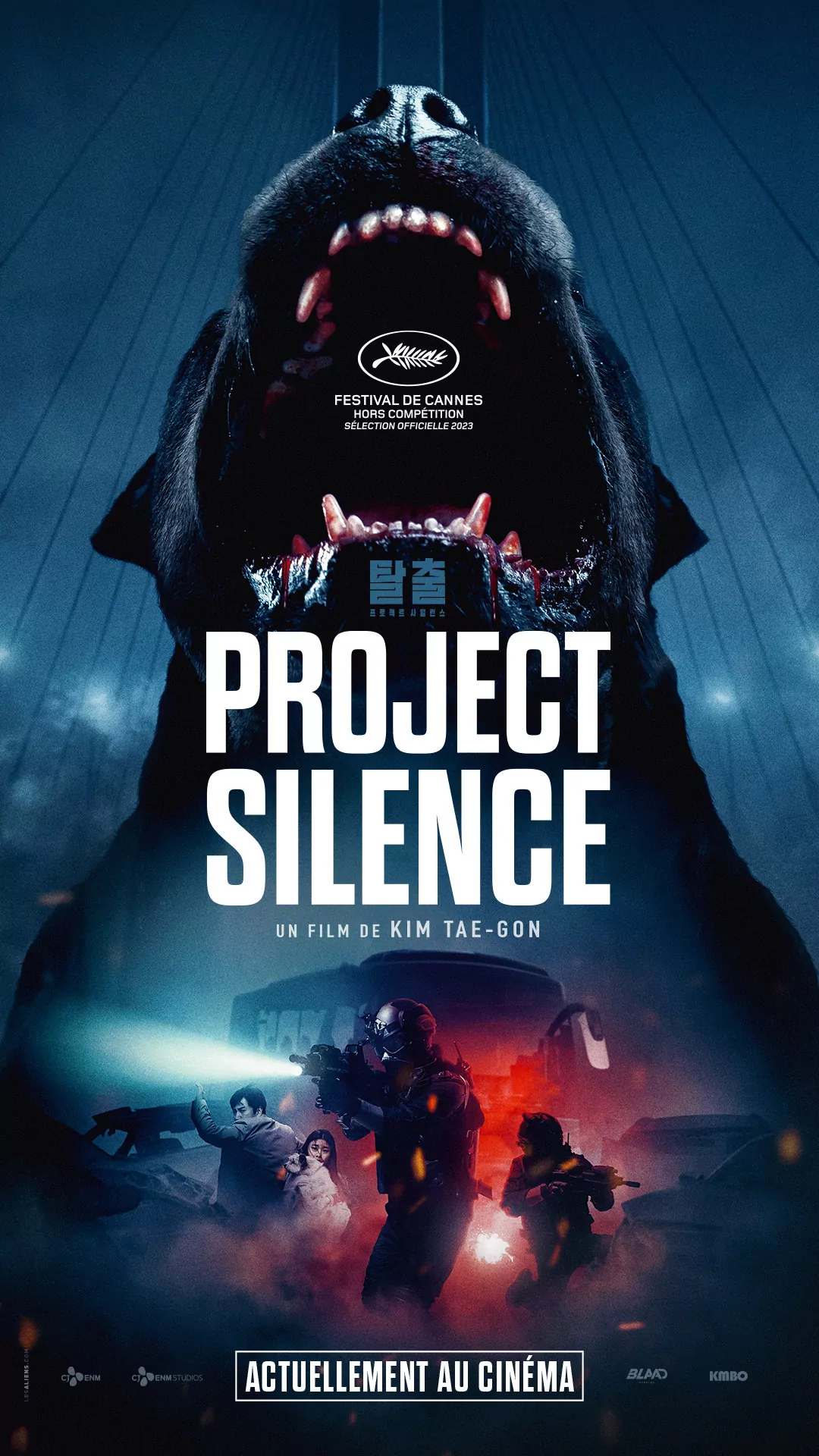 Création de l'affiche cinéma du film Project Silence par l'agence LES ALIENS. Un thriller sud-coréen de KIM Tae Gon. Distribution KMBO en août 2024. Déclinaison pour les réseaux sociaux format 1080x1920.