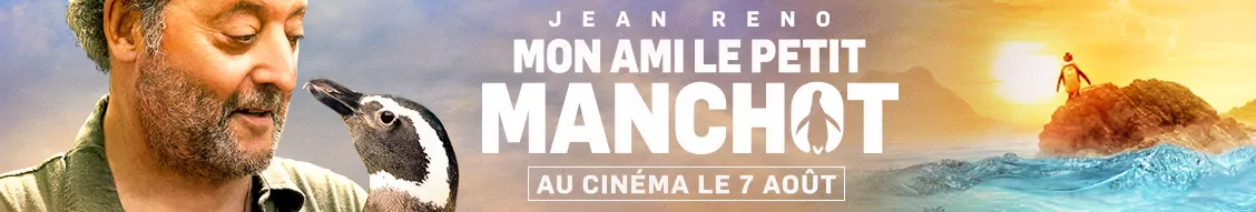 Affiche du film Mon ami le petit manchot, décliné en bandeau horizontal pour Linked'In. Affiche originale française créée par l'Agence Les Aliens - Un film du réalisateur David Schürmann avec Jean Reno, Adriana Barraza, Rocío Hernández. Distribué en France par KMBO en août 2024.