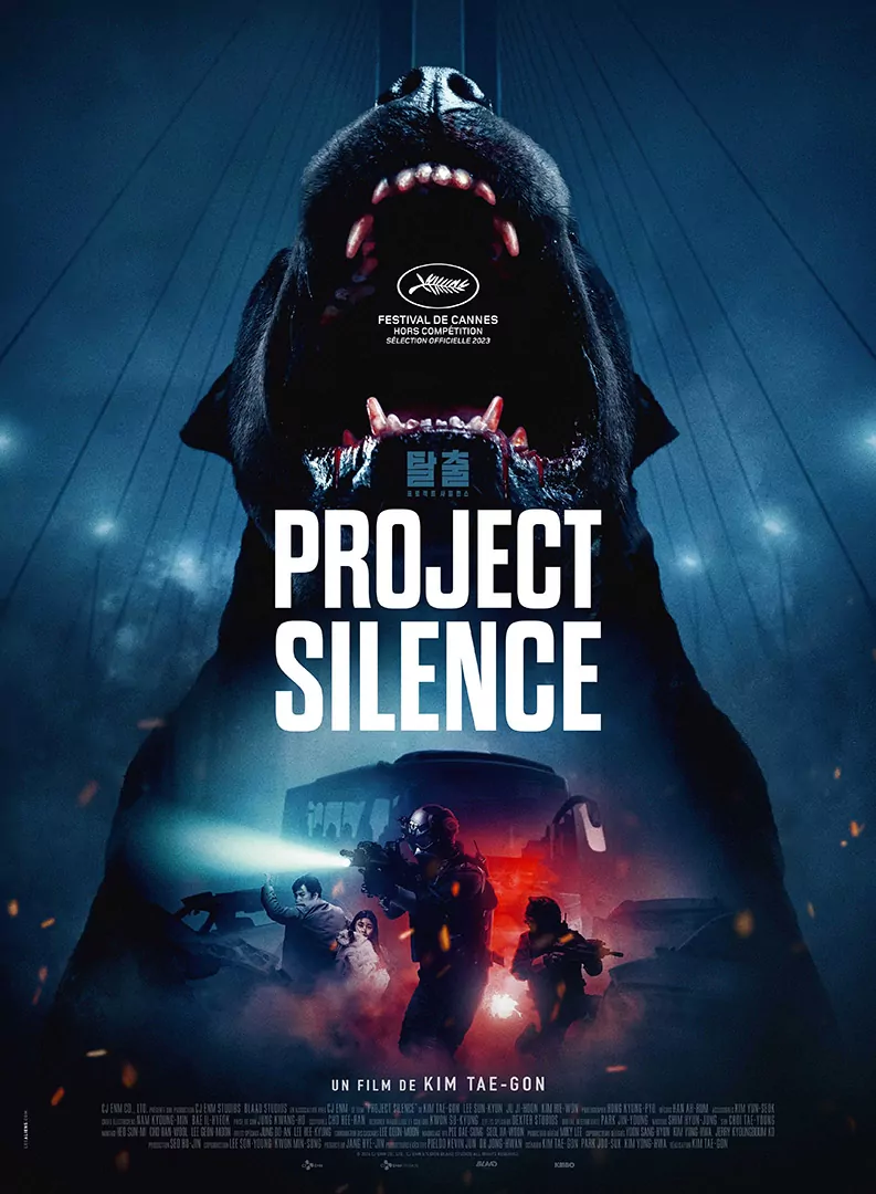 Création de l'affiche cinéma du film Project Silence par l'agence LES ALIENS. Un thriller sud-coréen de KIM Tae Gon. Distribution KMBO en août 2024. Affiche 120X160