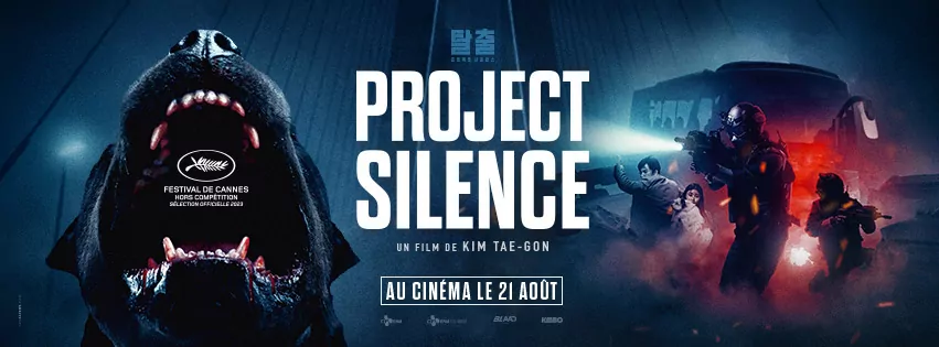 Création de l'affiche cinéma du film Project Silence par l'agence LES ALIENS. Un thriller sud-coréen de KIM Tae Gon. Distribution KMBO en août 2024. Déclinaison couv Facebook.